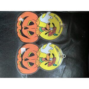 Vintage Lot of 2 happy Halloween Winder Clings Pluto Ghosts Pumpkin Plastic